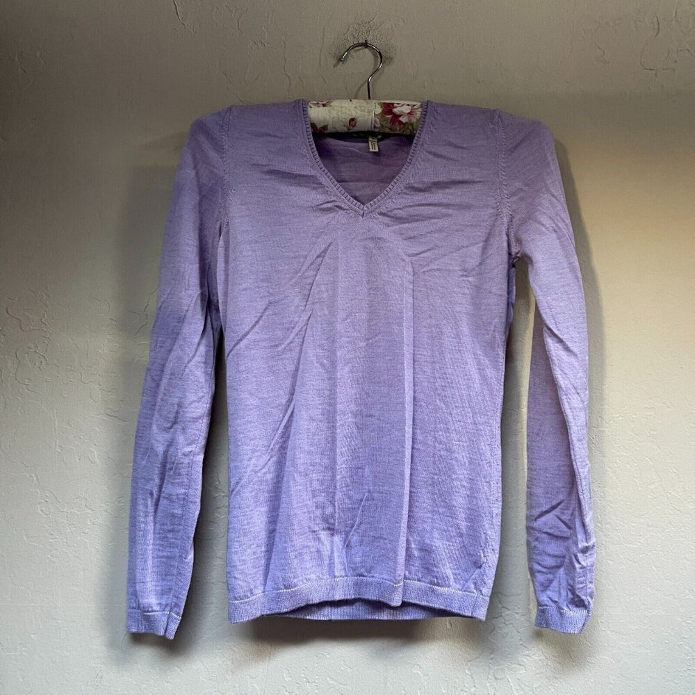 Enzo Mantovani Women's Small Lilac V-Neck Italian Merino Wool Sweater Pullover